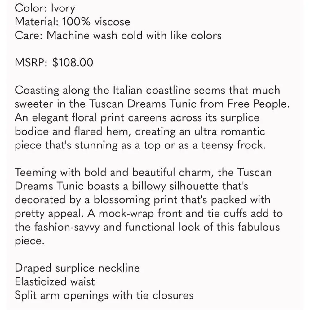 FREE PEOPLE | tuscan dreams floral bell sleeve tunic S/M - Picture 12 of 12